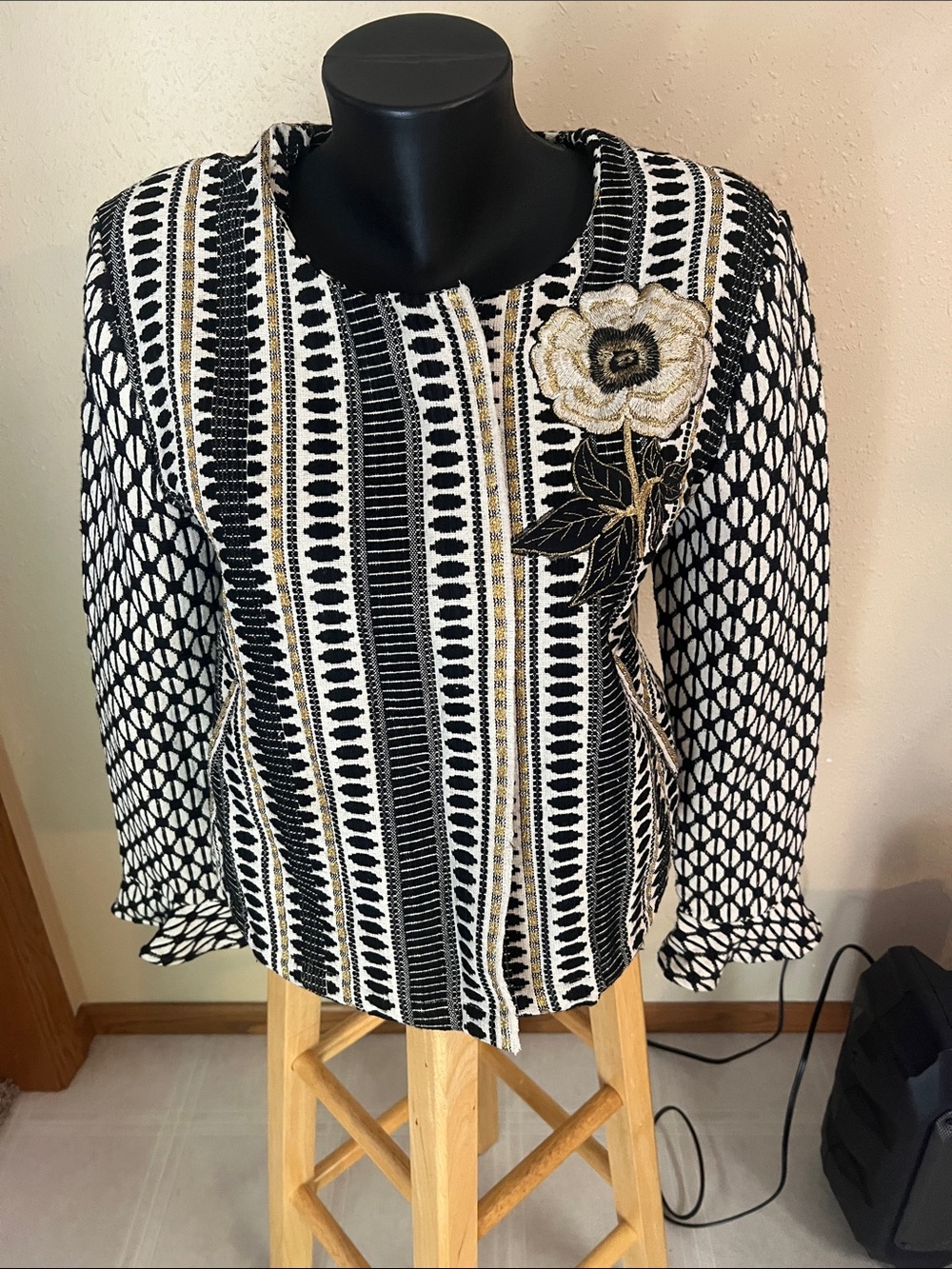 MISA Los Angeles NEW Noemie Rose Embroidrered Tweed Jacket SZ Medium Boho Preppy